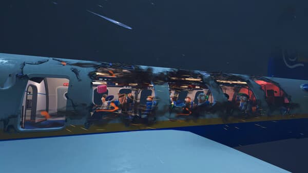Dear Passengers crew repairing aircraft damage mid-flight